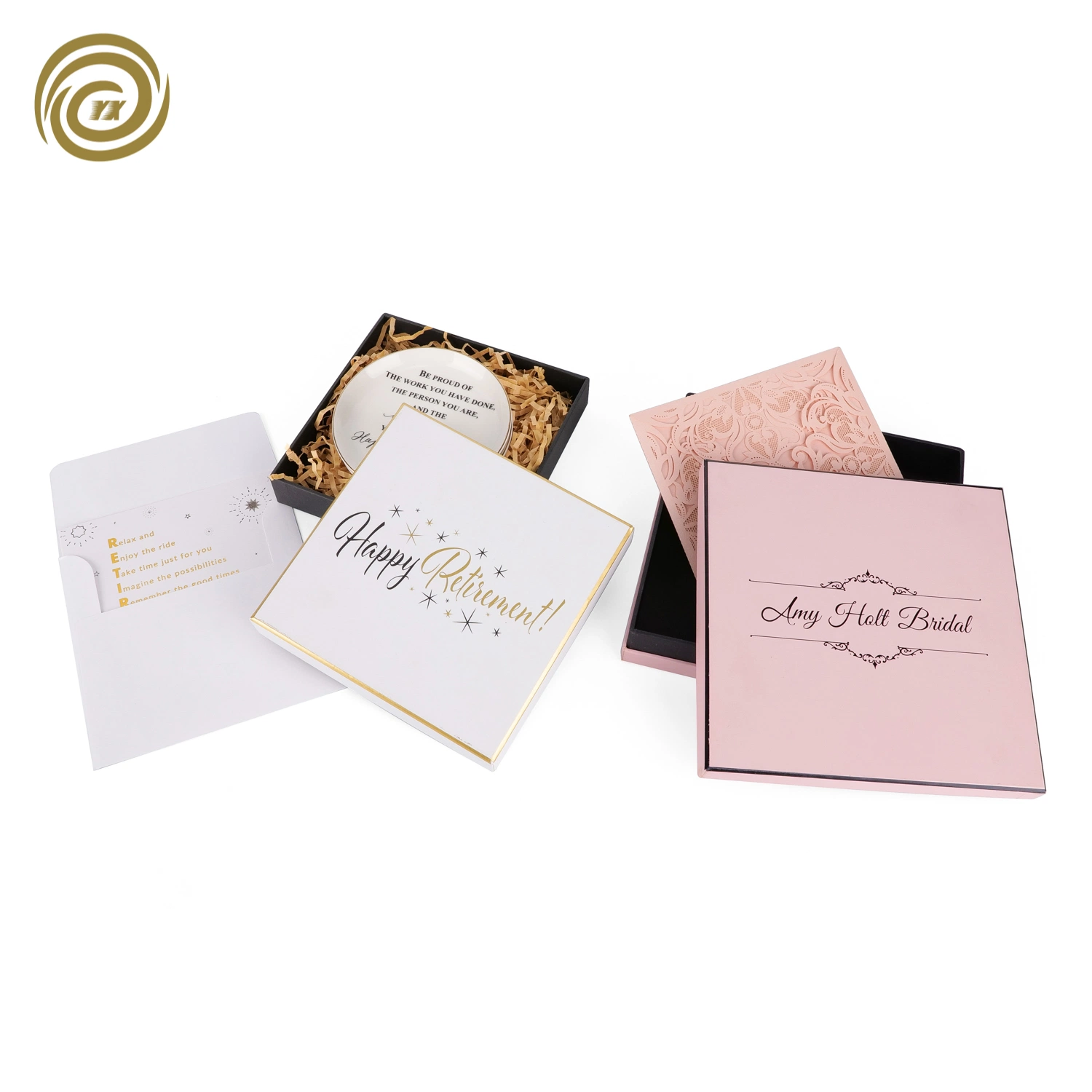 Logotipo impresso personalizado Caixa de Seda Jewellry casamento branco Caixa de oferta