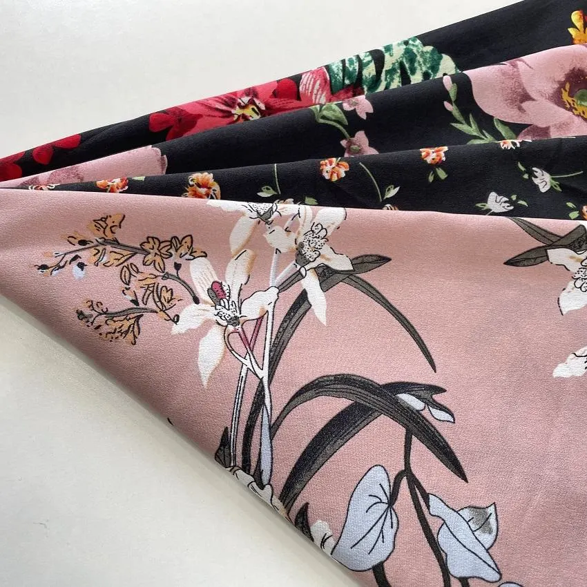 O peso leve Flower Impresso Chiffon de Seda Floral de Tecido 100% de tecidos de malha de poliéster para Apparel-Dress