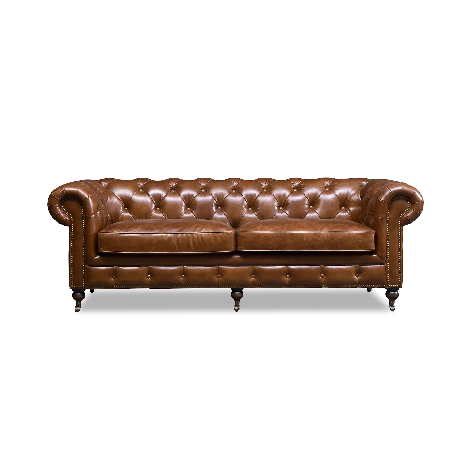 Luxus Wohnzimmer Hotel Möbel Bürosofa Holzrahmen Antike Handgefertigte Klassische Stil Chesterfield Echtem Leder Sofa