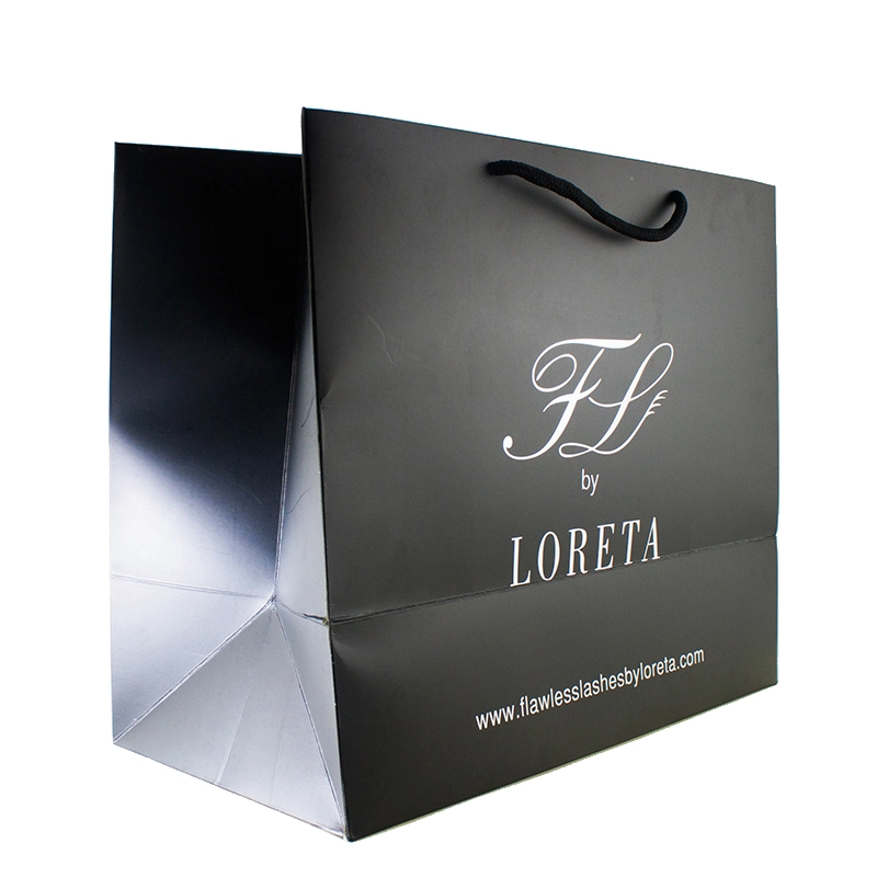 Factory Custom Printed Matte Black Paper Shopping Bag with Ribbon Handle Packaging Luxury Gift Paper Bag with Logo