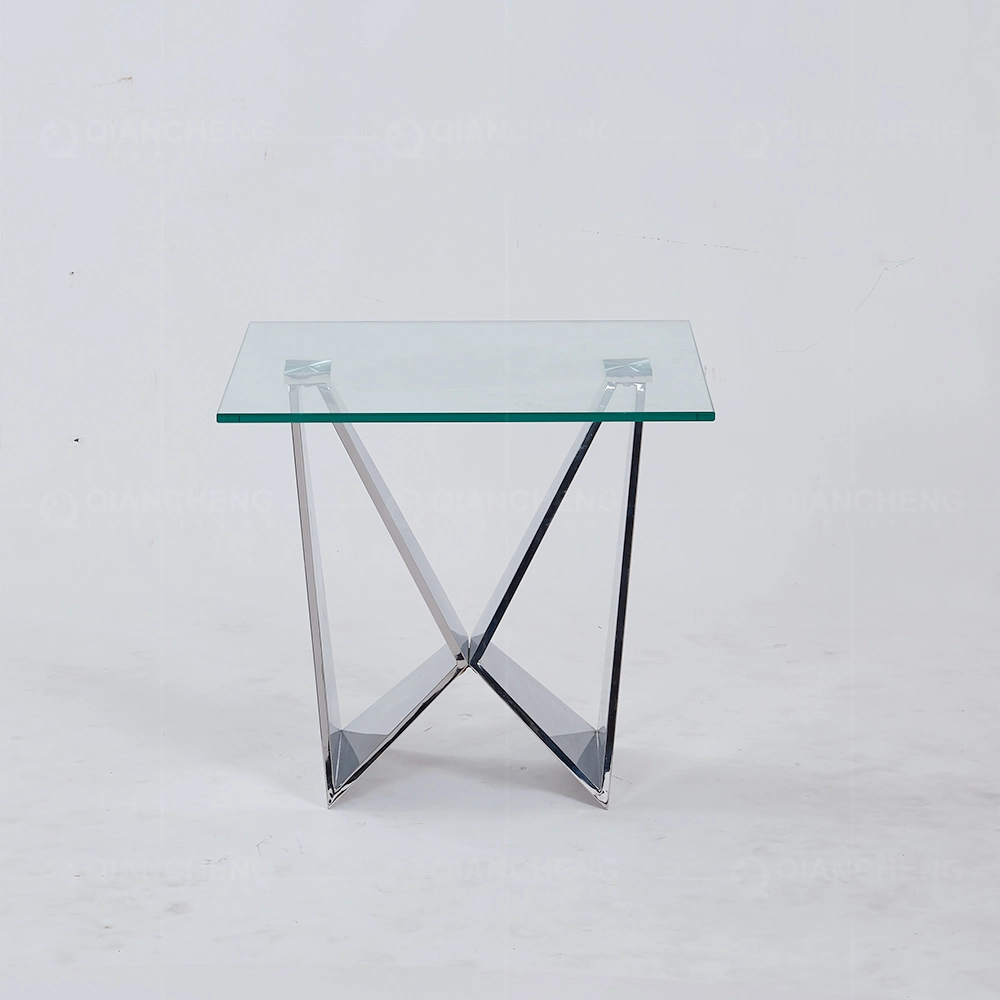 Clear Glass Top and Stainless Steel Metal Furniture for Home Decor in Side Table