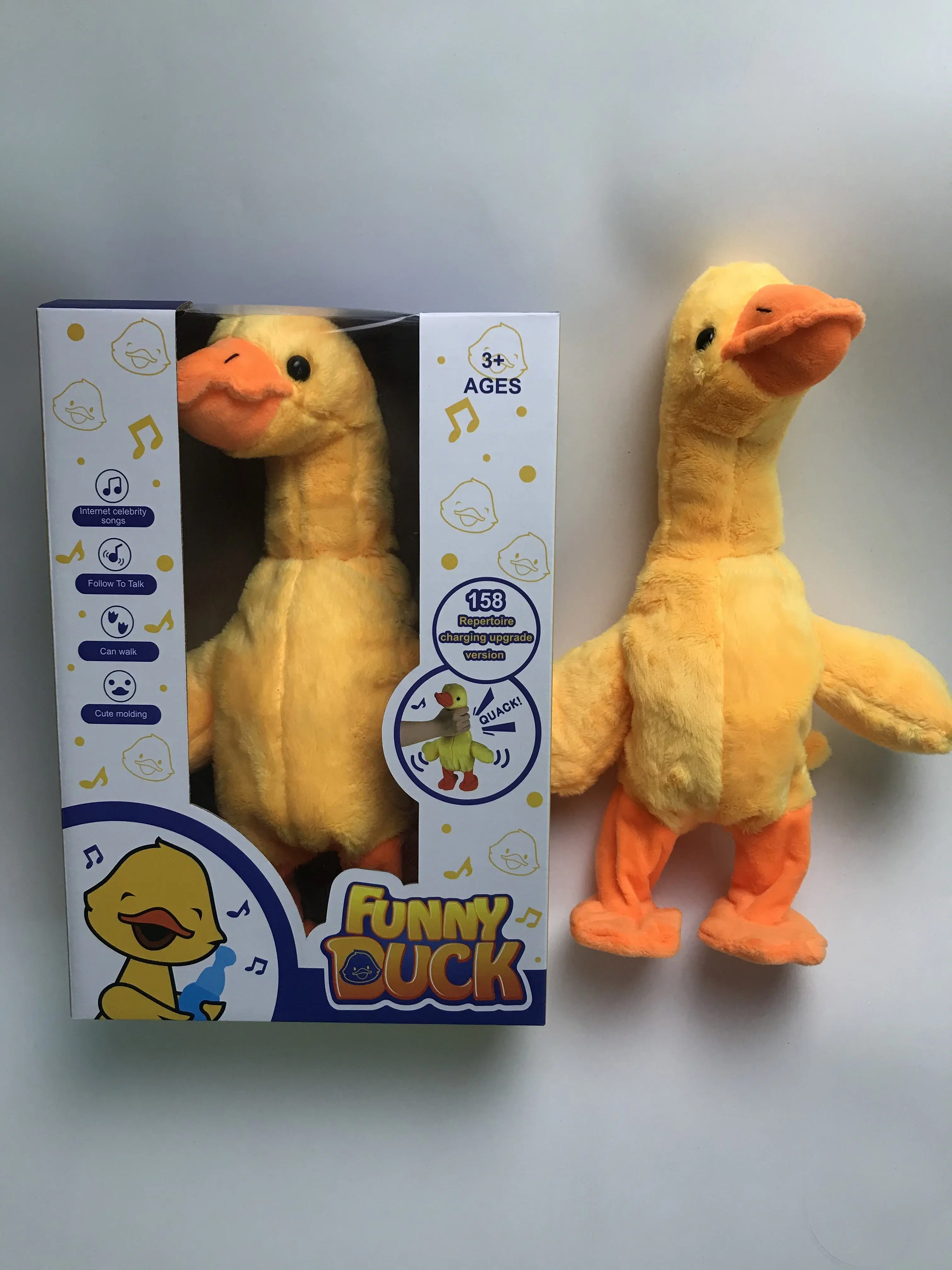 Electric Small Yellow Duck Plush Toy Will Walk to Sing and Raise Neck Duck Screaming Small Yellow Duck Funny Pet Toy