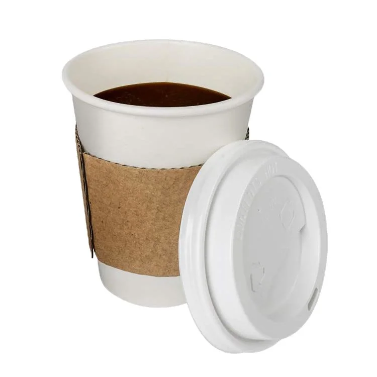 Impressão personalizada Biodegradável Compostável D90mm Single/Double/Ripple Wall Hot Coffee Paper Cup com tampa PP