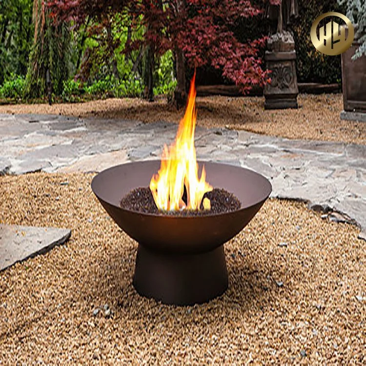 Ferrugento aço corten forma redonda com decoração de jardim de metal de aquecimento fire pit