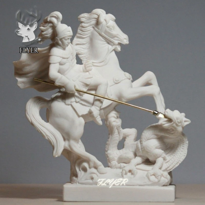 Roman Garden White Marble Samurai and Horse Statue Samurai on Horseback Sculpture