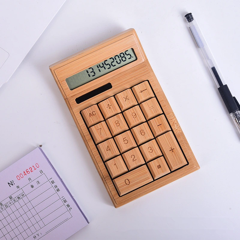 Office Stationery Supply Eco Gift Bamboo Desktop Calculator with Solar Power