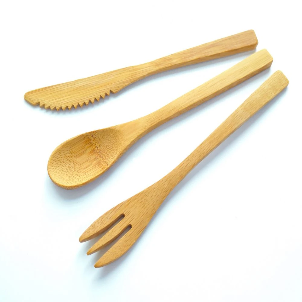 Conjunto de cuchillería tenedor cuchara reutilizables Chopstick utensilio de cocina natural con bolsa de tela cubertería ecológica de bambú de viajes