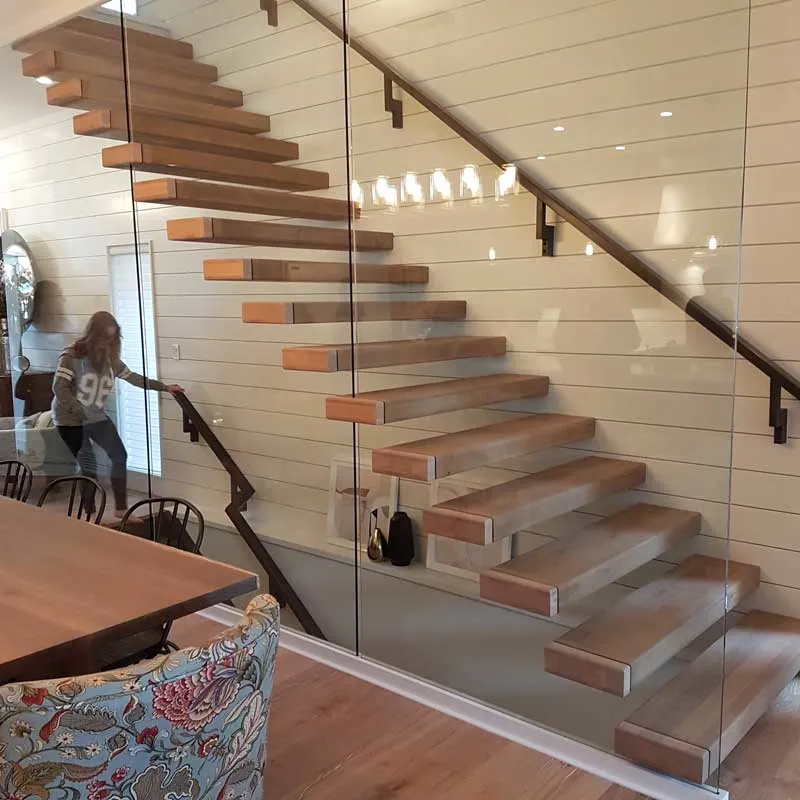 Modern Design Carbon Steel Wooden Floating Staircase for Project