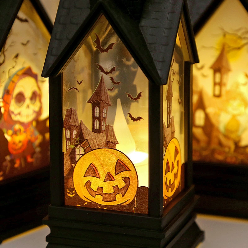 El castillo de calabaza de plástico de forma Portable de la luz de la noche de Halloween Decoración de luces LED Lámpara parte suministros