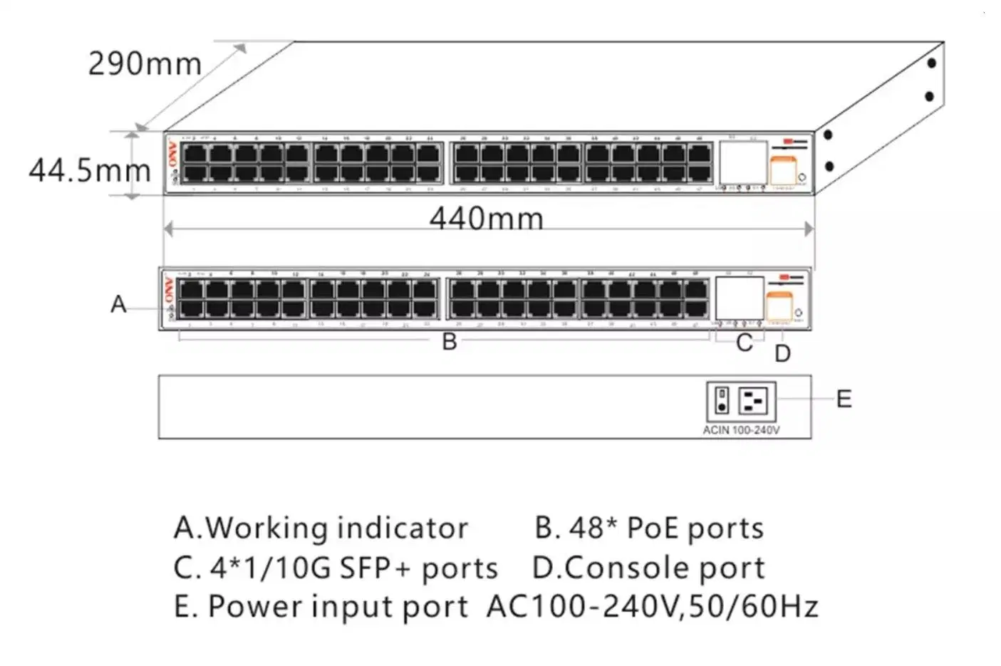 Switch Ethernet PoE gerenciado de 48 portas e 10 g.