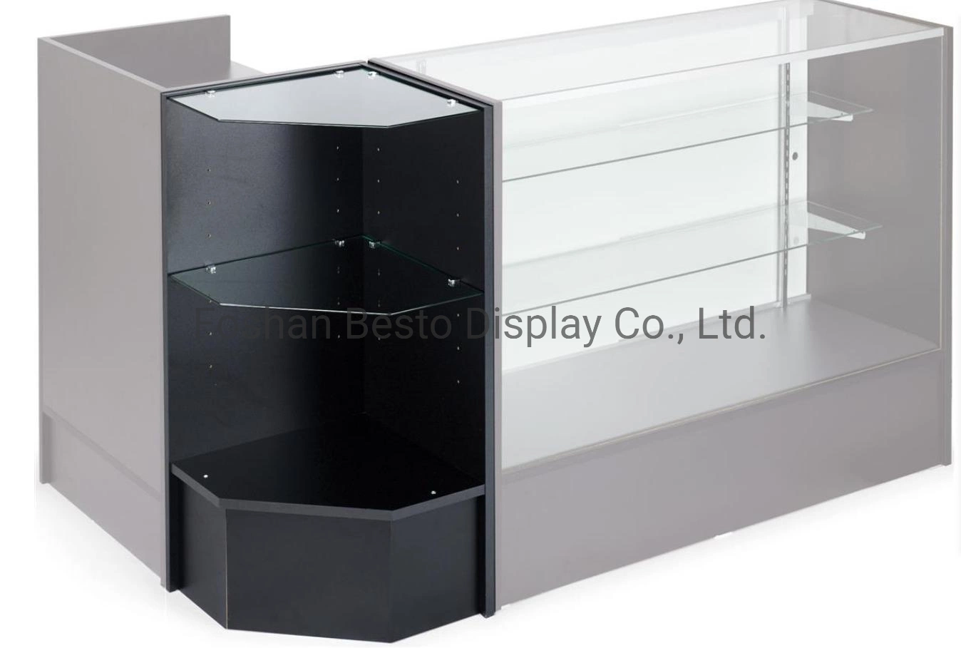 Glass Cash Counter with MDF Corner Cabinet by Wholesale/Supplier Price Equip Stationery Store, Costemic Shop, Clothes Shop, Bag Store