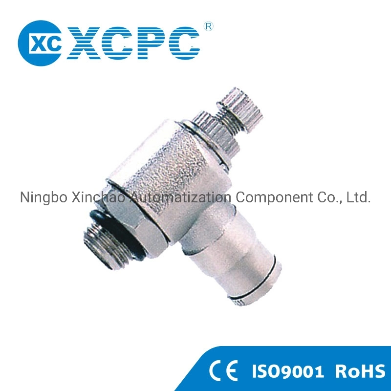 Xcpc Pneumatic Manufacturer China OEM Supplier BSPT Thread Speed Controller Metal Push-in Quick Connector Fittings