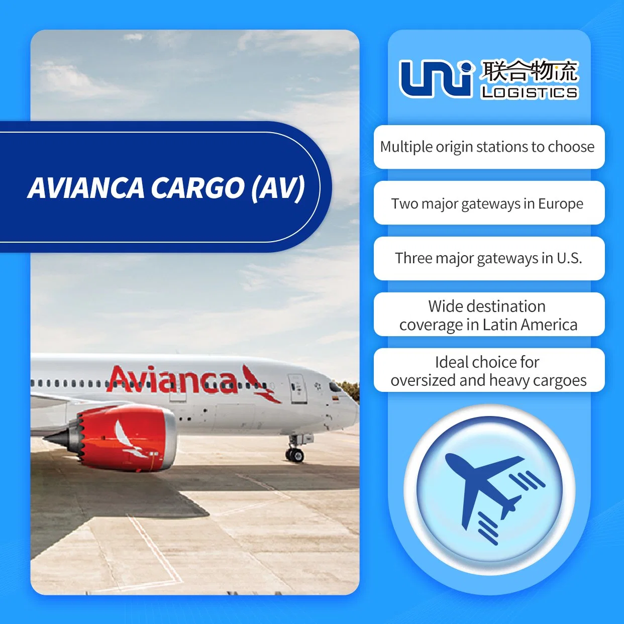 AV/companhia Avianca Shpping Ar Logística para América do Sul Via Lax-Mex