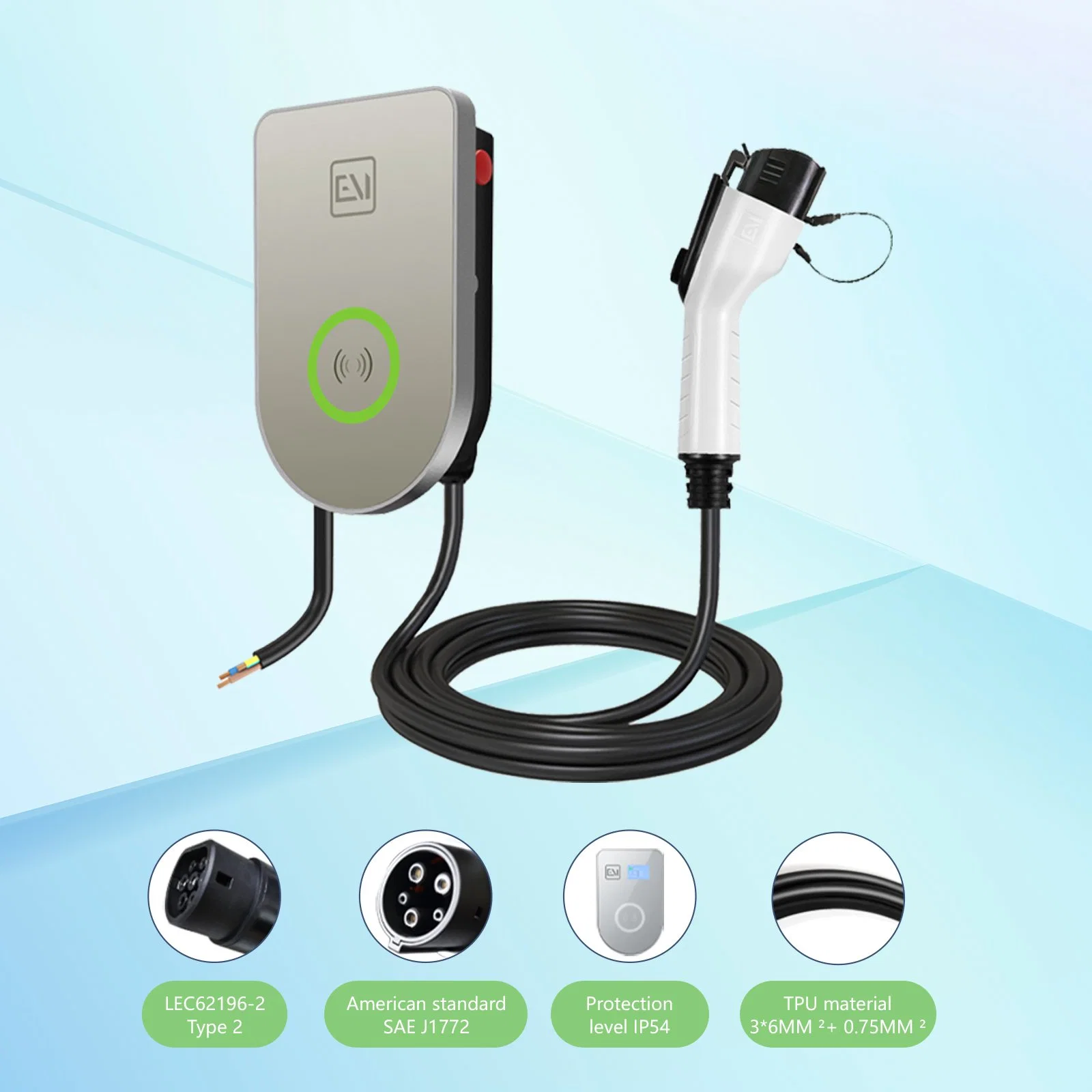 AC Fast Charging Card Swipe to Start Glass Panel Electric Car Charger EV Charging Station