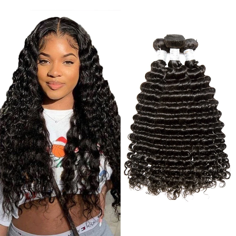 Kbeth Human Hair Extension 100% Real Natural Virgin Brazilian Ready to Ship Hair Weft Human Deep Curly Hair Bundles