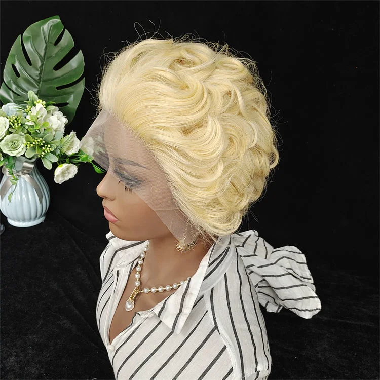 Short Lace Wig Human Hair Lace Frontal Pixie Wig with Baby Hair