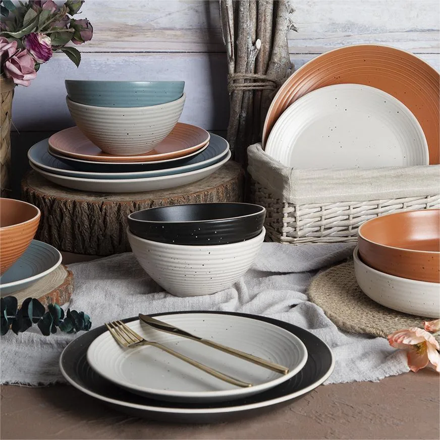 Stoneware Orange Color Glaze with Spray Point Dinnerware Set with Dinner Plate Salad Plate