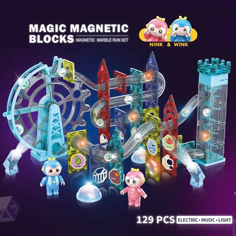 Amazon Hot Selling Diy Magic Magnet Bead Orbit Marble Run Blocos magnéticos brinquedos magnéticos brinquedos com luz E música