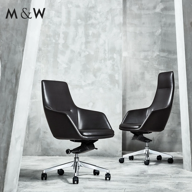 M&W General Manager Office Furniture Genuine Leather Chair Swivel Office Chair with Headrest