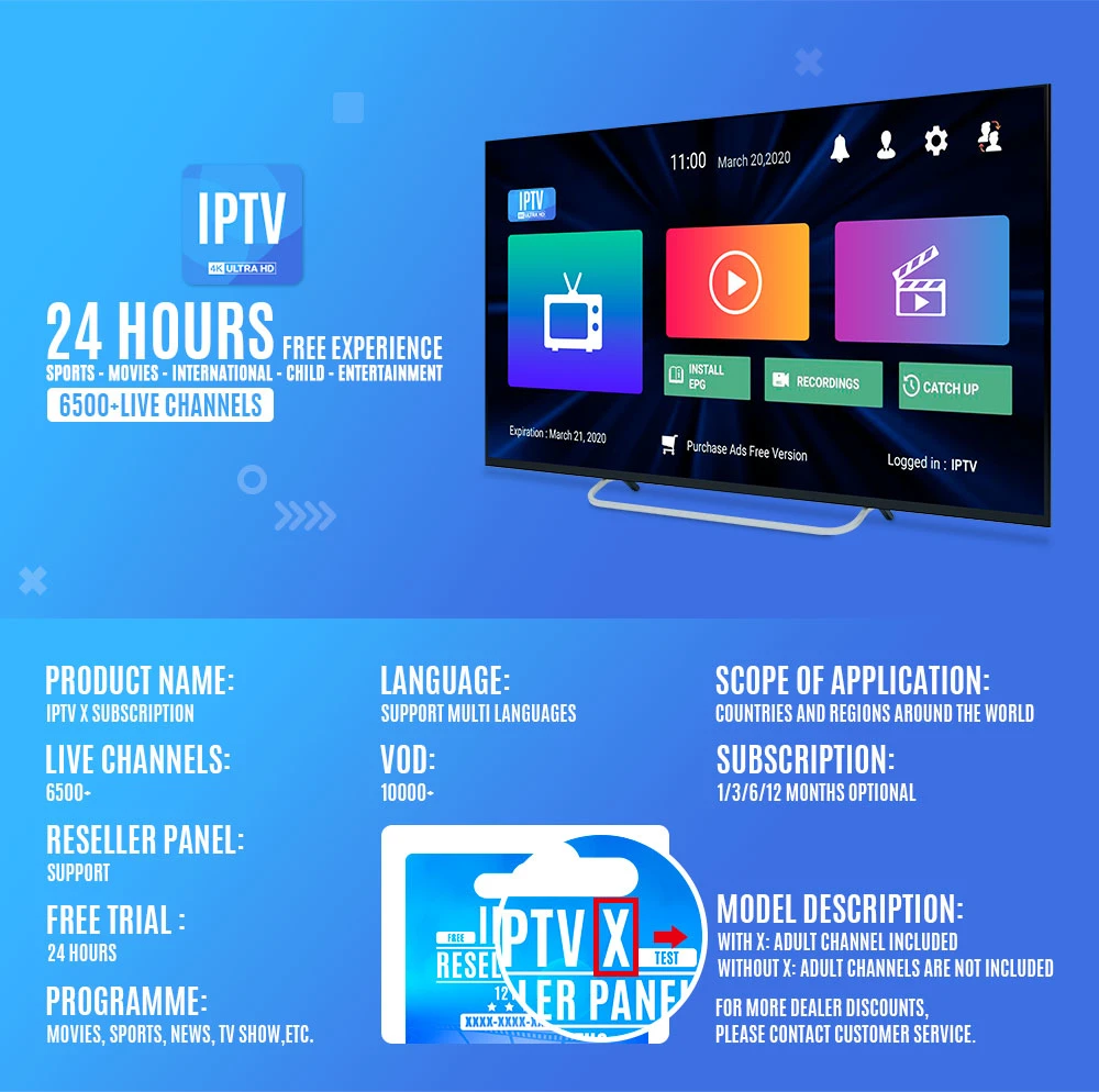 اختبار مجاني لـ IPTV M3U Smart IPTV لوحة إعادة بيع أسماك القرش IPTV مع XXX