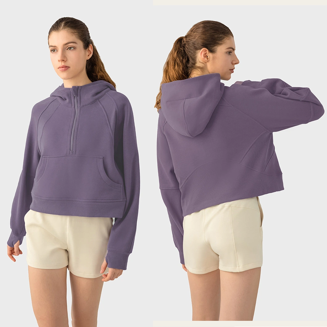 Sweatshirts com fecho até meio hoodies Cropped Hoodies Fleece para mulher com fecho até meio Camisolas pullover de outono 2023 vestuário de inverno