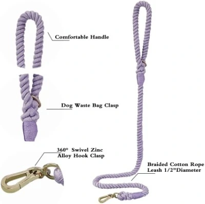 Braided Dog Rope Collar Customized Soft Cotton Leash Set Metal Buckle