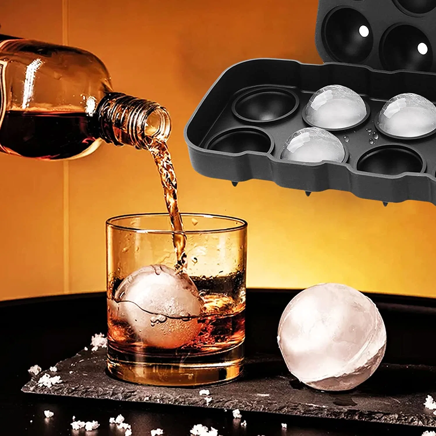 Silicone Easy to Release 6 Cells Ice Round Cube Molds with Lid