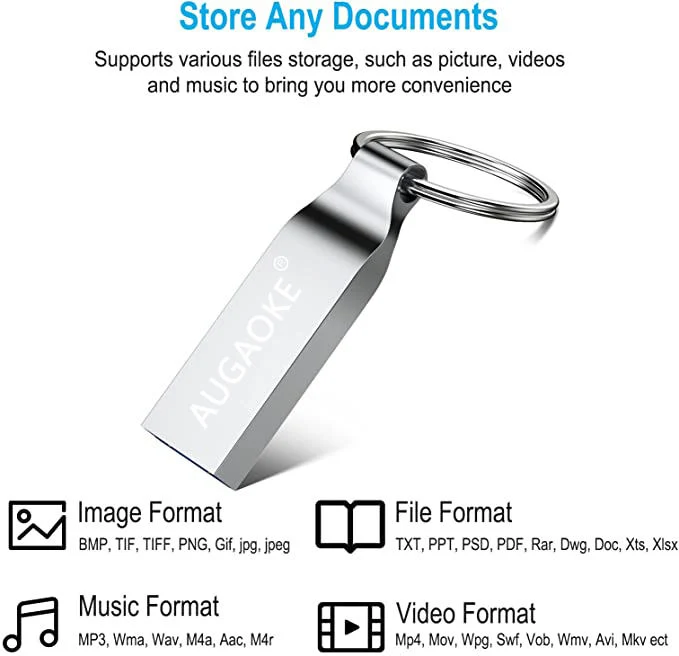 OEM Waterproof Metal Silver USB Flash Pendrive 32GB 16GB 8GB 4GB Pendrive USB Flash Drive Memory Disk with Key Ring