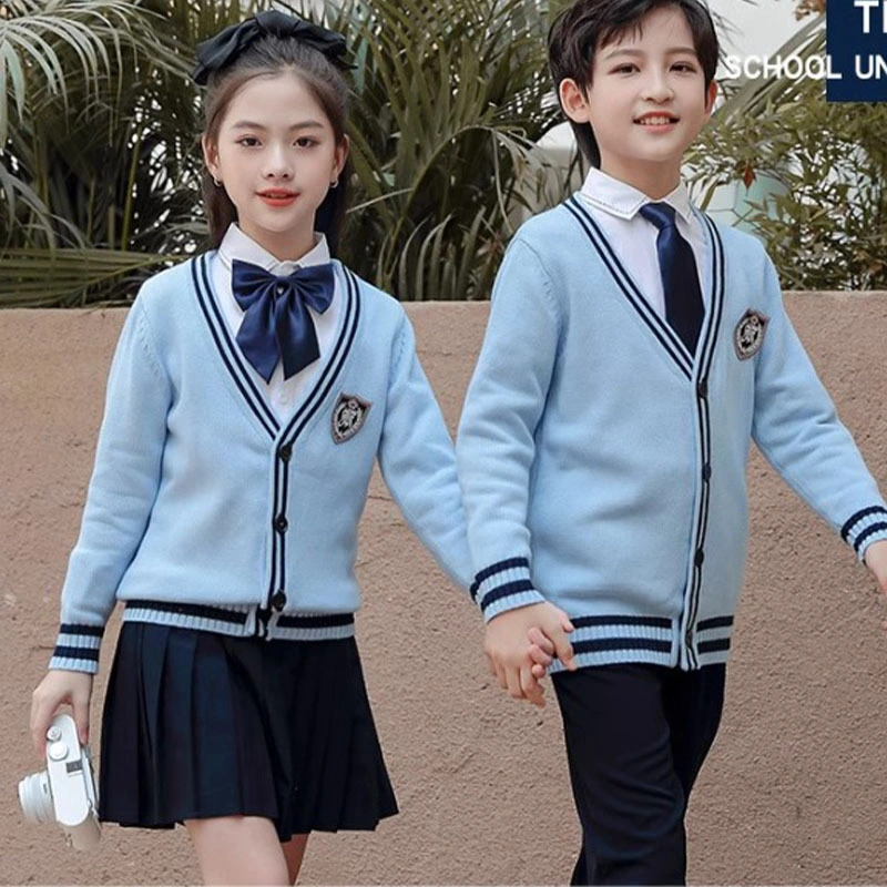 High quality/High cost performance  100% Cotton Long Sleeve Customized Girls Dress Uniform Skirt School Attire