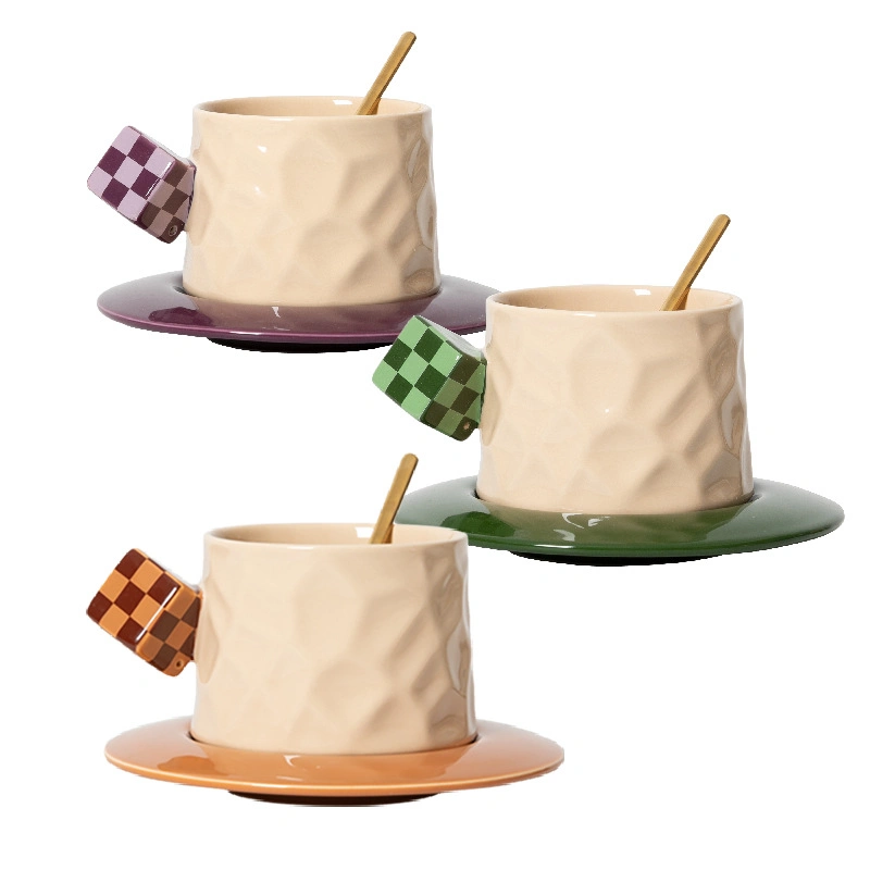 Rubik's Cube Ceramic Coffee Cup Set Niche Design Advanced Sense High Appearance Level Cup Saucer Mark Cup Afternoon Tea European Style