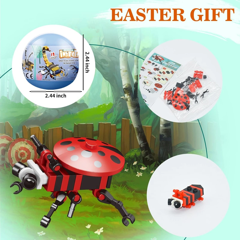 12 in 1 Scorpion Brick Set Pre Filled Easter Surprise Carnival Prizes Eggs Animal Toys Party Favor Mini Bricks Building Blocks