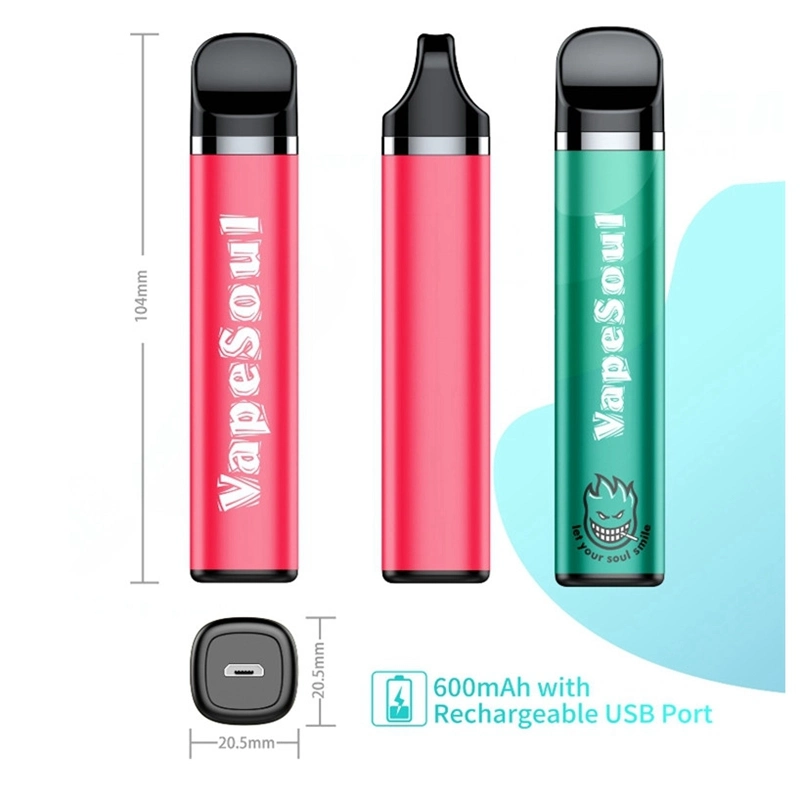 Vapesoul Smile II 1500puffs Disposable Pen E Cigarettes Vape 5ml 600mAh Rechargeable Battery Vapes Pen