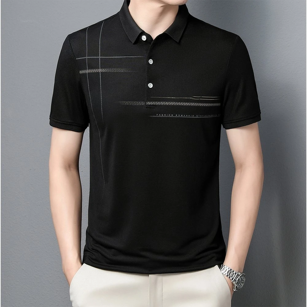 Summer Silk Thin Ice Silk Cotton Men T-Shirt Polo Shirt