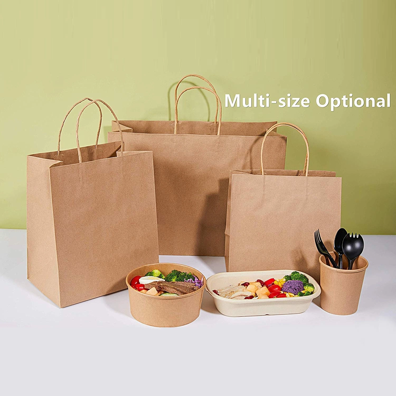 Customized Large Capacity Recyclable Kraft Paper Takeaway Tote Paper Bag Supermarket Vegetable Shopping Bag