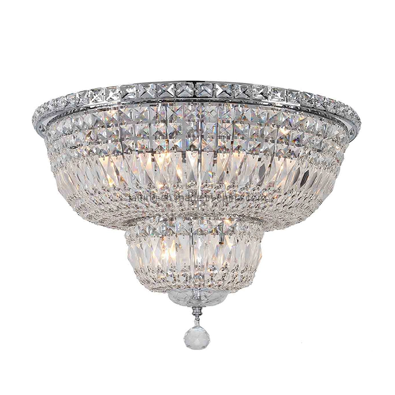 Modern Design Metal Base Ceiling Flush Mount K9 Crystal Chandelier Lighting Crystal Ceiling Light Fixture for Bedroom