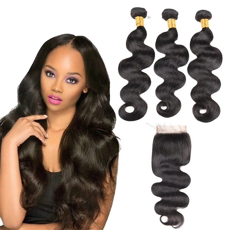 Kbeth extension de cheveux humains pour femmes noires cadeau 2021 100% Real Remy Human Hair 16 pouces longueur corps vague Bundle Avec fermeture en dentelle 4*4 HD Remy Mink Weaving