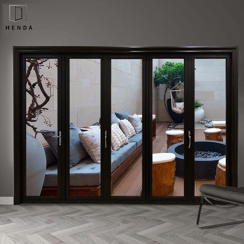 78-68 Folding Door Black Aluminium Frame Glass Bi-Fold Doors Customized Leaf Fold Outward/Inward/Top Quality Hardware