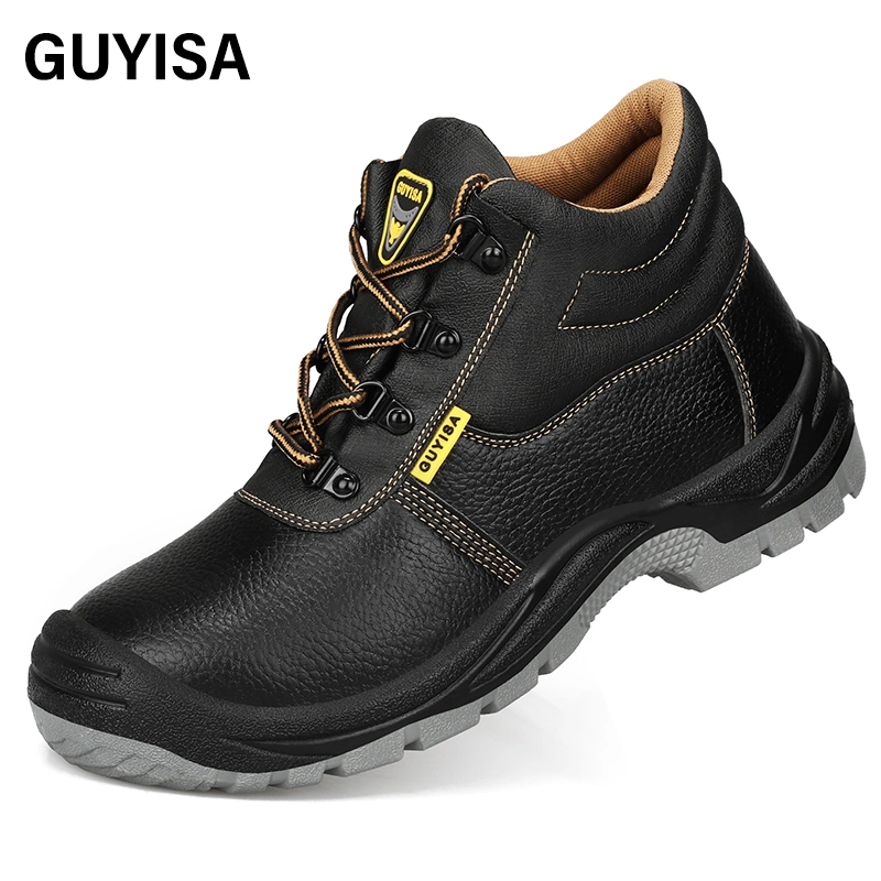 Guyisa Outdoor Work Safety Shoes Fashion Steel Toe Smash-Proof Solid Sole Safety Shoes for Construction Sites