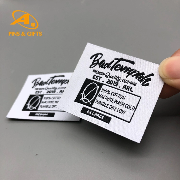 Customized Various Garment Hang Tag with Plastic Seal Tag Satin Ribbon for Sewing Care Woven Label