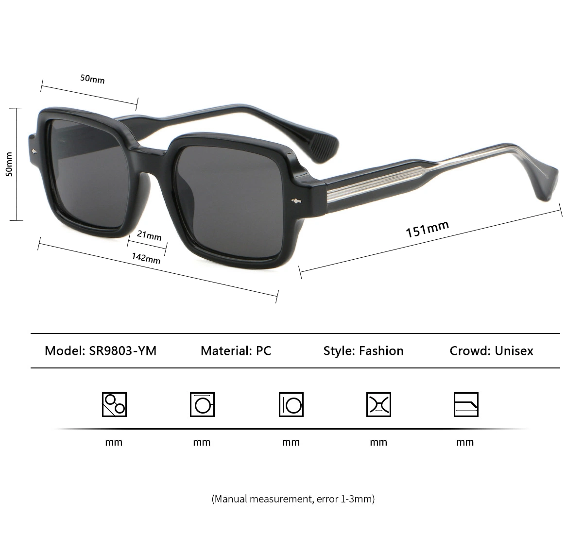 Wholesale/Supplier New Fashion Square Frame Shades Europe and The United States Retro Rivet Pin Sun Glasses Custom Design Sunglasses