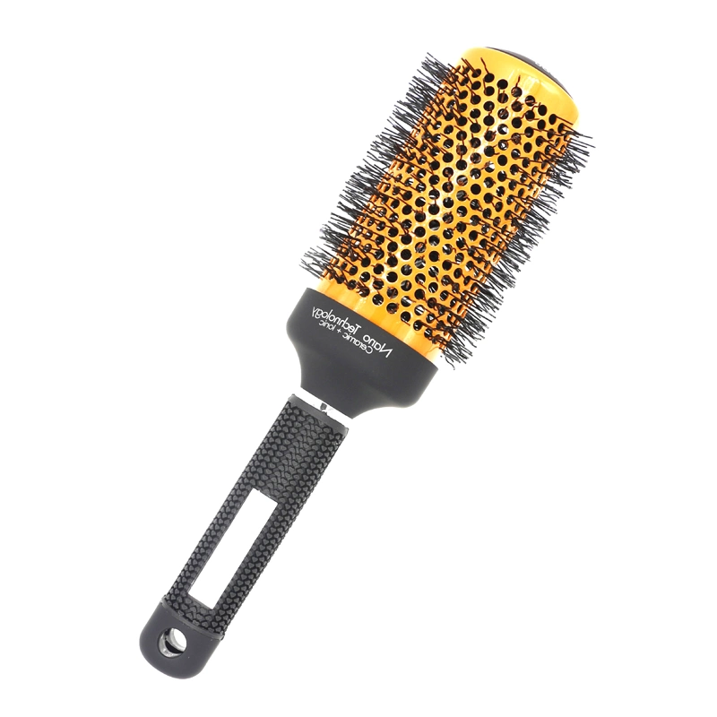 Custom Logo Round Hair Brush with Boar Bristles Nylon Thermal Nano Ceramic 2-in-1 Negative Ion Tech Professional Barber Salon