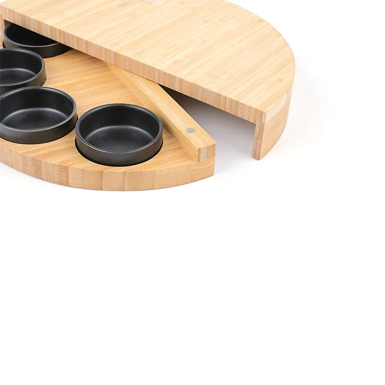 Dtk Round Rotating 4 Bowls Multifunctional Bamboo Chopping Board