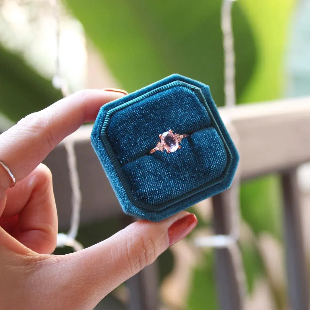 Custom Octagon Jewelry Velvet Ring Packaging Box with Slot