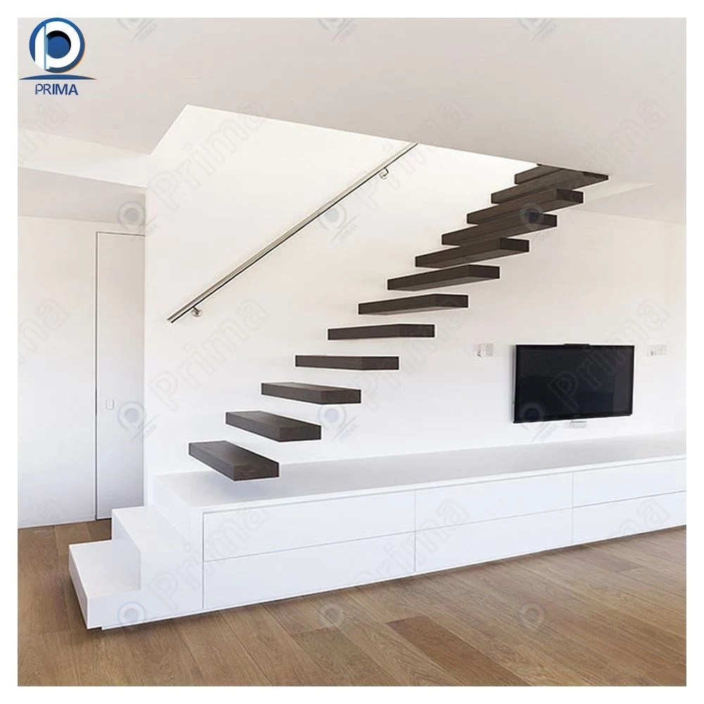 Prima China Products Hot Sell Invisible Steel Stringer Wooden Floating Staircase Hidden Cantilever Stairs Tempered Glass Panel Floating Stair