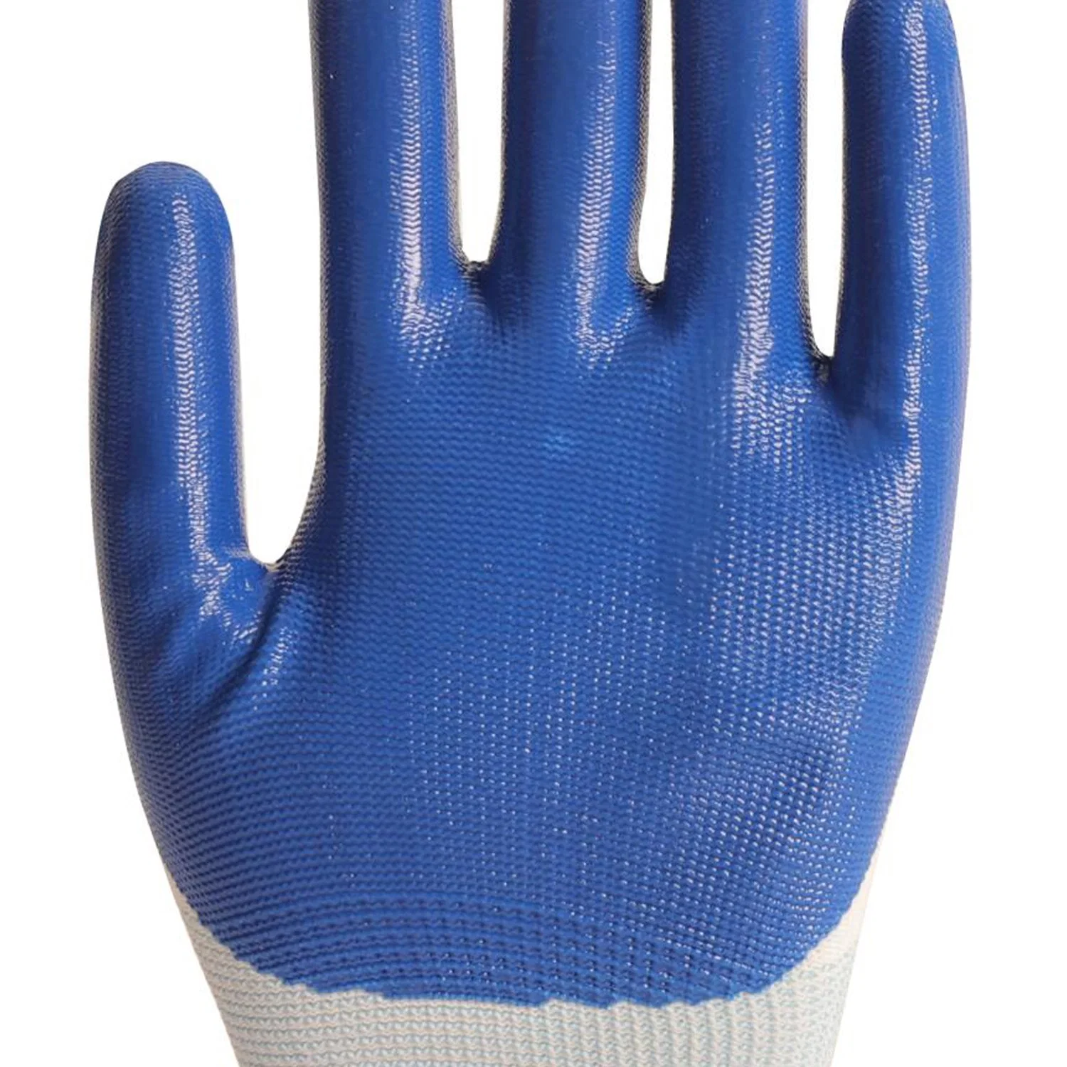 Factory Wholesale/Supplier Blue Nitrile Coated Gardening Safety Grip Gloves White Polyester Nylon Work Gloves