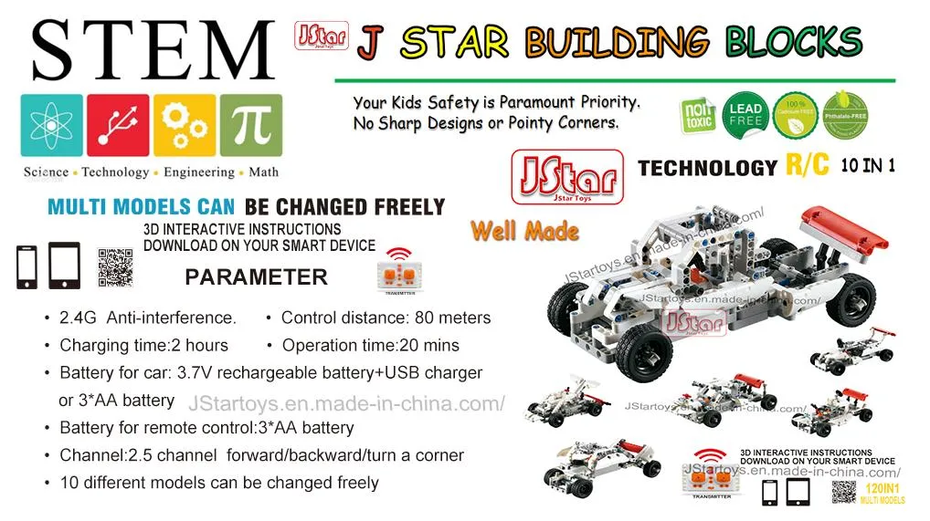 Jstar Technology RC 10in1 Assembly 224PCS Building Blocks Stem Technic DIY Bricks Blocks Sets for Kids Learning Engineering Construction Toys Blocks Sets