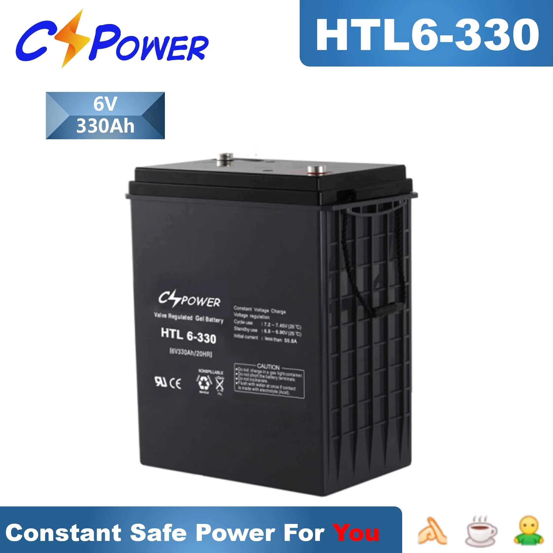 Cspower Battery Htl 6V310ah High-Temperature-Deep-Cycle-Gel-Battery for Solar/UPS/System/Battery-Charger/Power-Supply/Electric-Vehicle-Battery