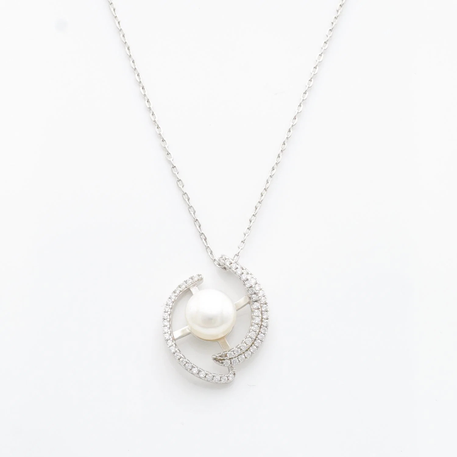 OEM Personalised Fashion Gift Silver Jewelry with Diamond Hexagram Pearl Necklace Accessories