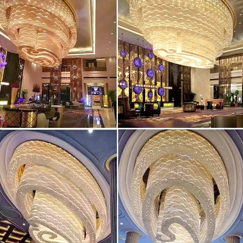 Grande Hotel de luxo moderno projeto Ouro na luz de tecto de Cristal Hotel salão de banquetes Lustre LED grande lustre de cristais de Teto