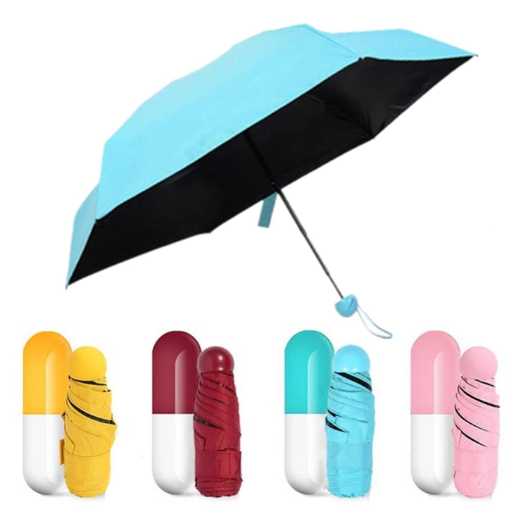 Commerce de gros prix bon marché Outdoor 6 panneaux Sun Mini 5 pli couché en vinyle noir Capsule anti UV parapluie pour la pluie et soleil